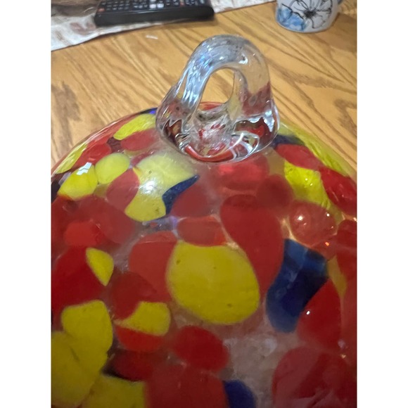 Handblown Art Glass Suncatcher Friendship Ball Multi-color Pedestal Foot - Picture 4 of 7